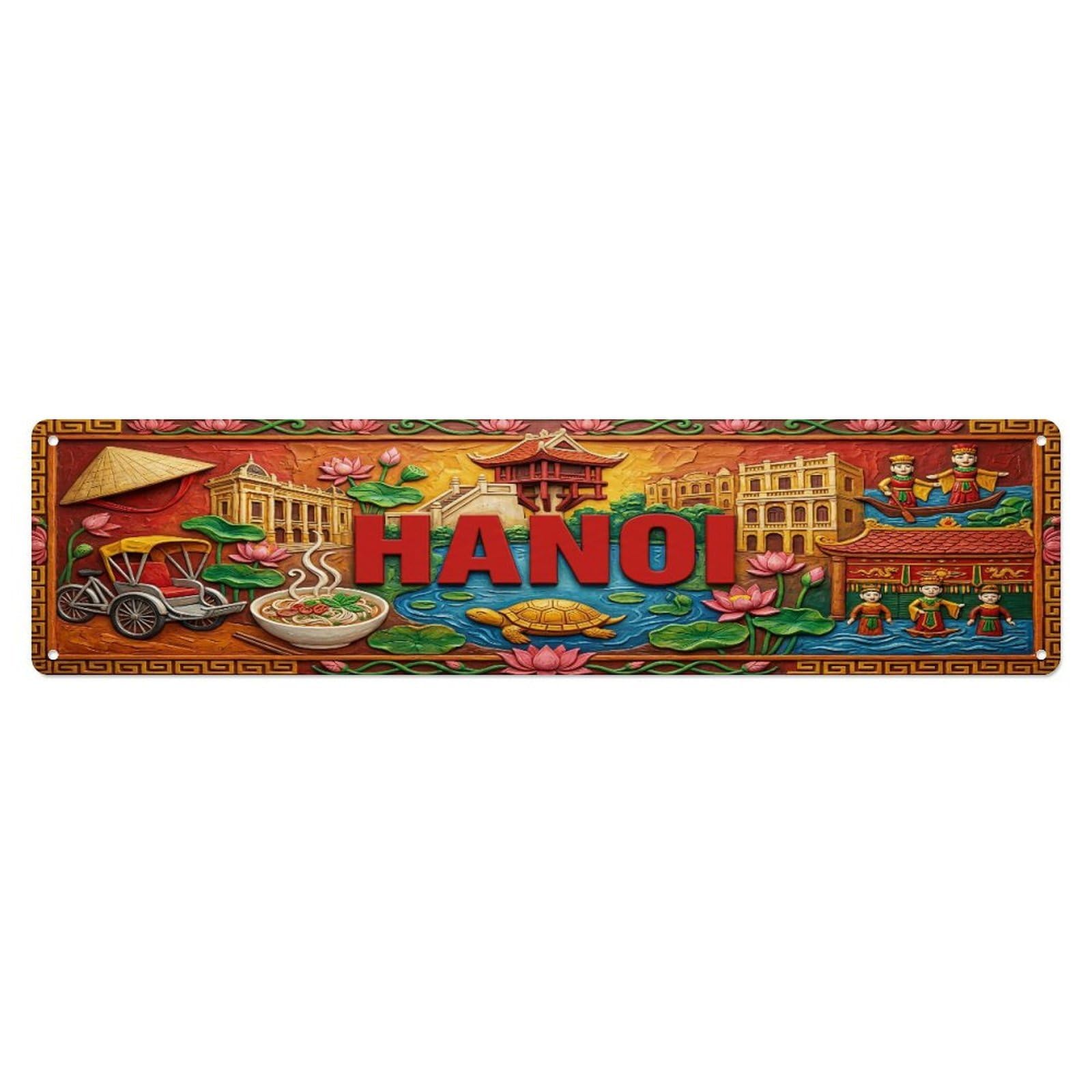 Xanthor Style Metal Tin Sign Vintage Hanoi Vietnam Flag Pattern