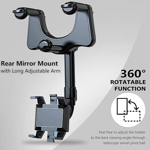Miniatura 2 de PKYAA Soporte de teléfono para espejo retrovisor para automóvil, soporte giratorio de 360° con longitud de brazo ajustable, multifuncional y GPS