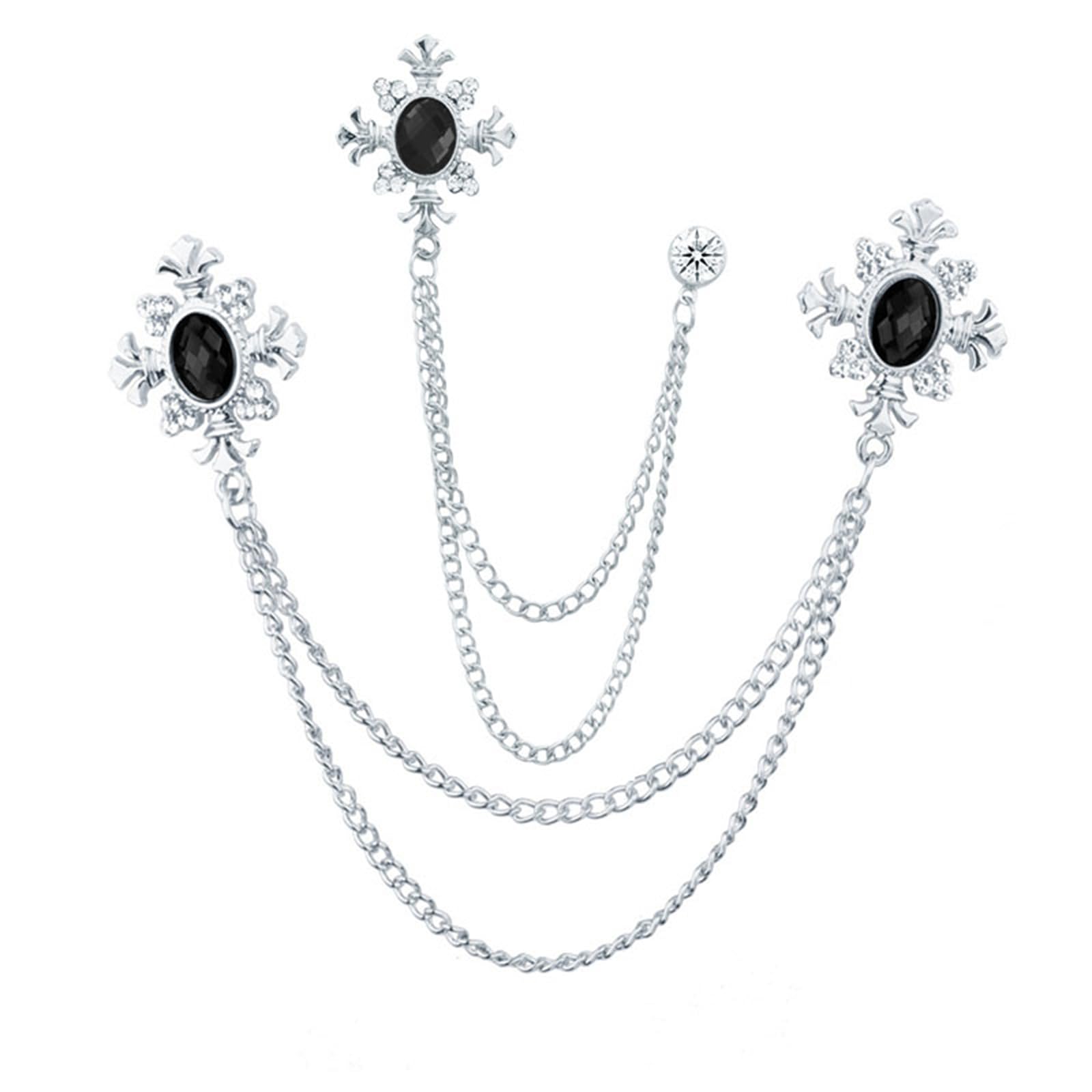 2PCS Long Chain Brooch Crystal Tassel Brooch Pin Gem Brooch Fashion Scarf Tie Pins for Women Men Wedding