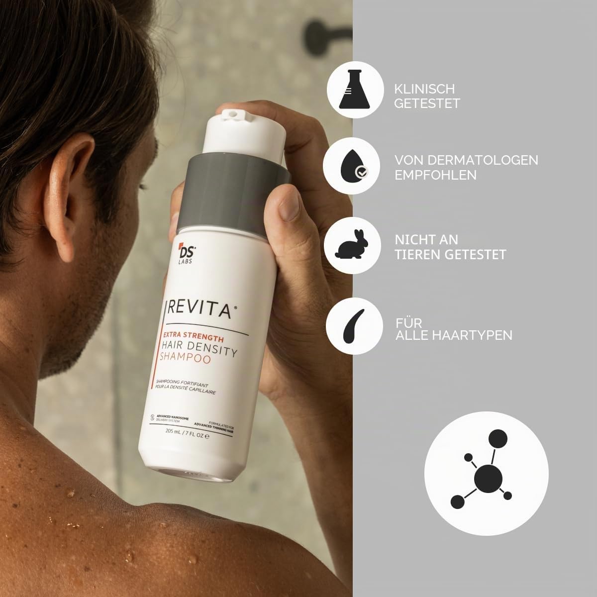 Revita Extra Strength Shampoo – Intensivreinigung für sichtbar volleres, dichteres Haar, leichte Feuchtigkeitspflege, sulfatfrei, farbschonend, 205 ml