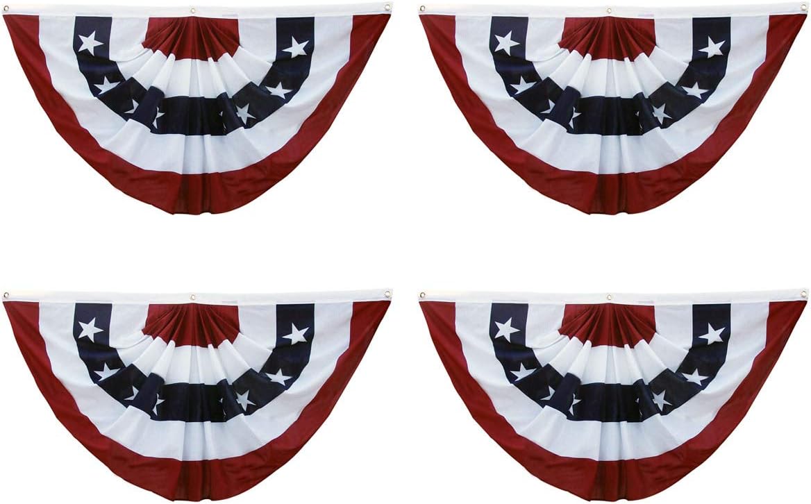 Super Tough 3’x6’ American Flag Bunting | Polyester Pleated Flag Bunting Embroidered Stars and Stripes | Weather-Resistant Patriotic Decor | 4 Pack