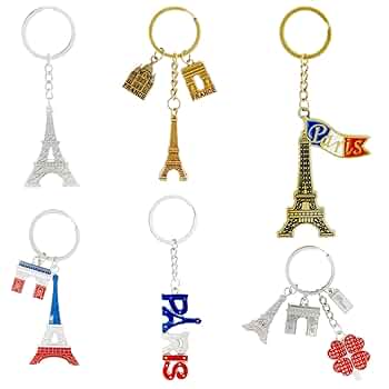 Juvale Paris Keychain - 6-Pack Souvenir Key Rings, 6