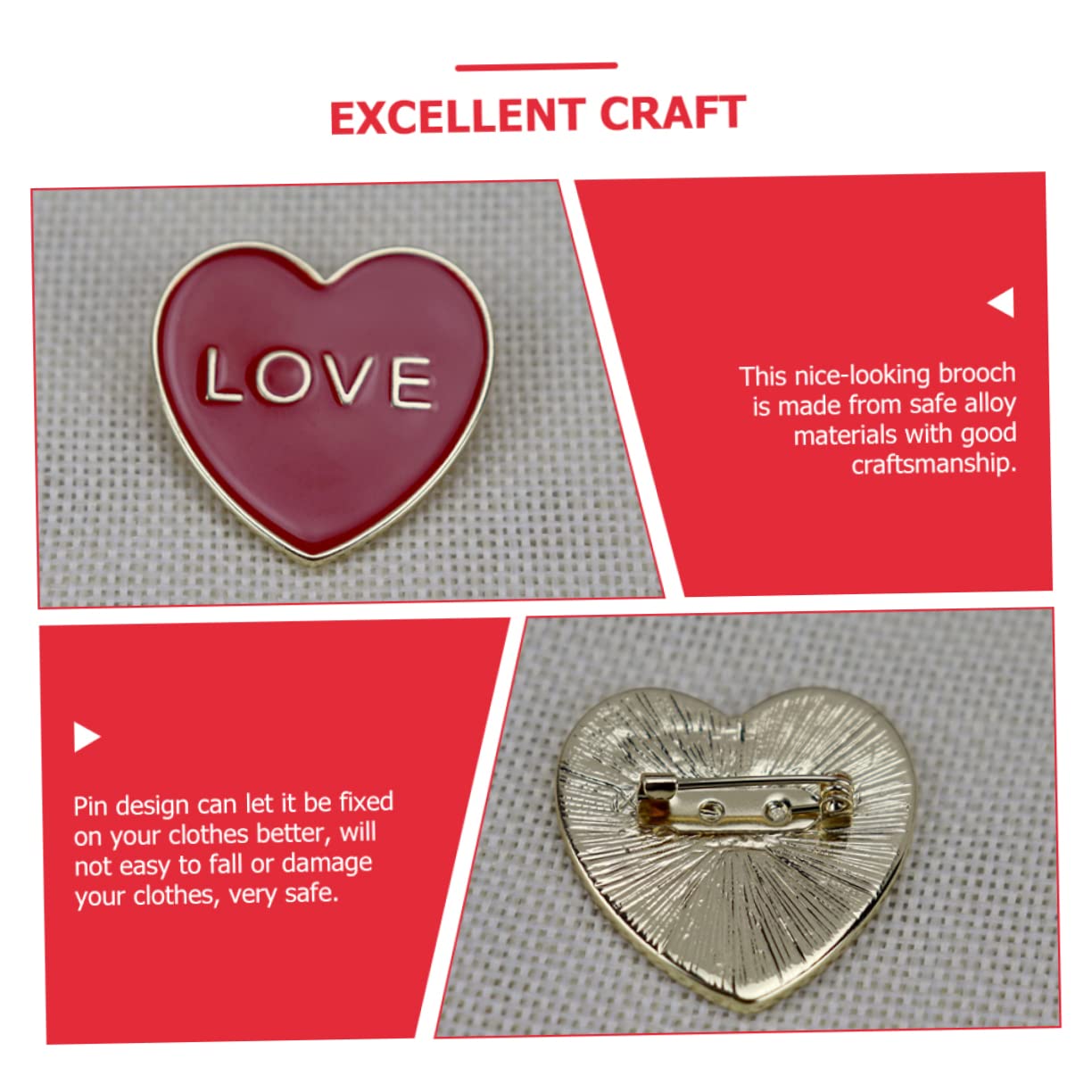 10 Piezas Broche Imperdible Alfiler De Corazón De Boda Alfiler Estético Pasador De Cuello Pin De Esmalte De Corazón Rojo Pasador De Mochilas 3d Ropa De Mujer Aleación Suéter