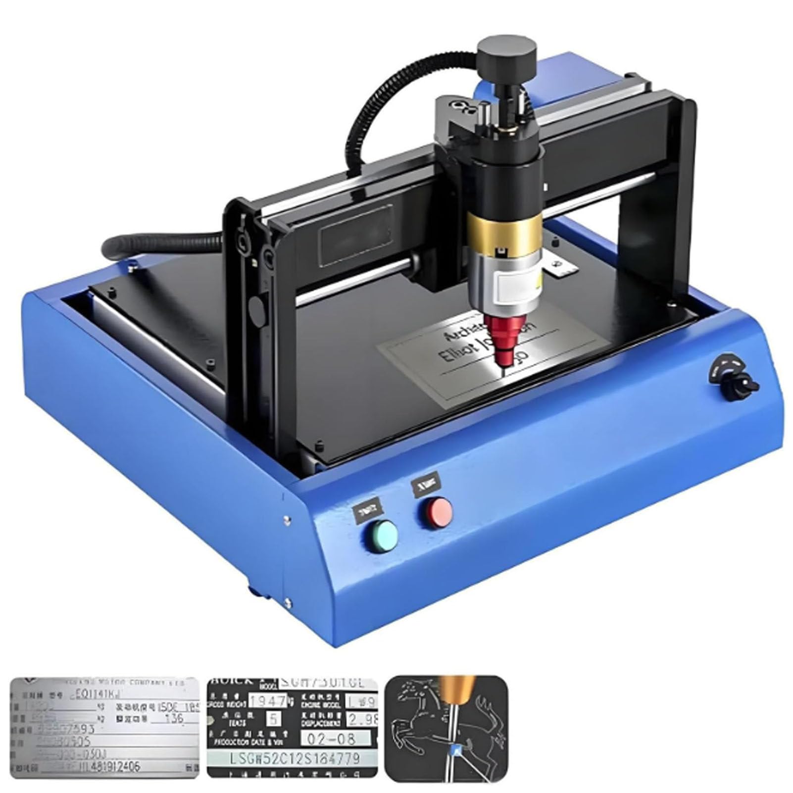 Macchina per incidere elettrica in metallo, 400 W, incisore a penna per segni in metallo e acciaio, ideale per targhette con numero e lettera, 200 x 150 mm, area di lavoro