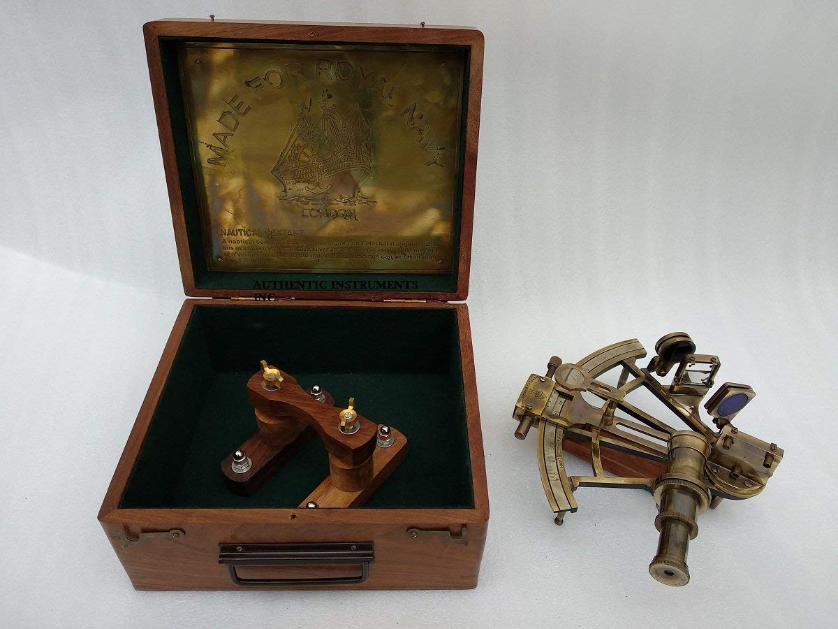 Sestante nautico in ottone anticato da 20,3 cm, con scatola di legno, regalo nautico