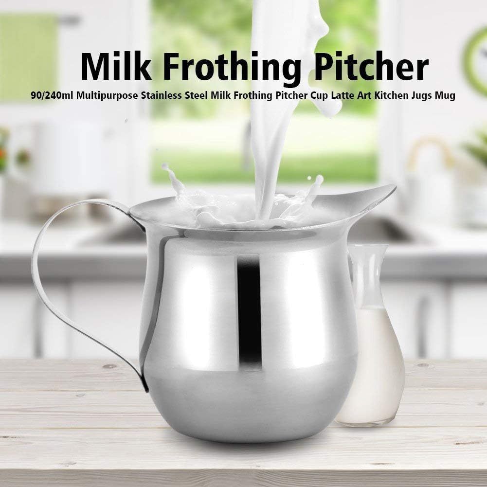 Agatige Milk Frothing Pitcher, 8oz/240ml Milk Frother Steamer Cup Stainless Steel Espresso Pouring Cup Espresso Shot Frothing Container for Cream, Salad Dressing, Maple Syrup