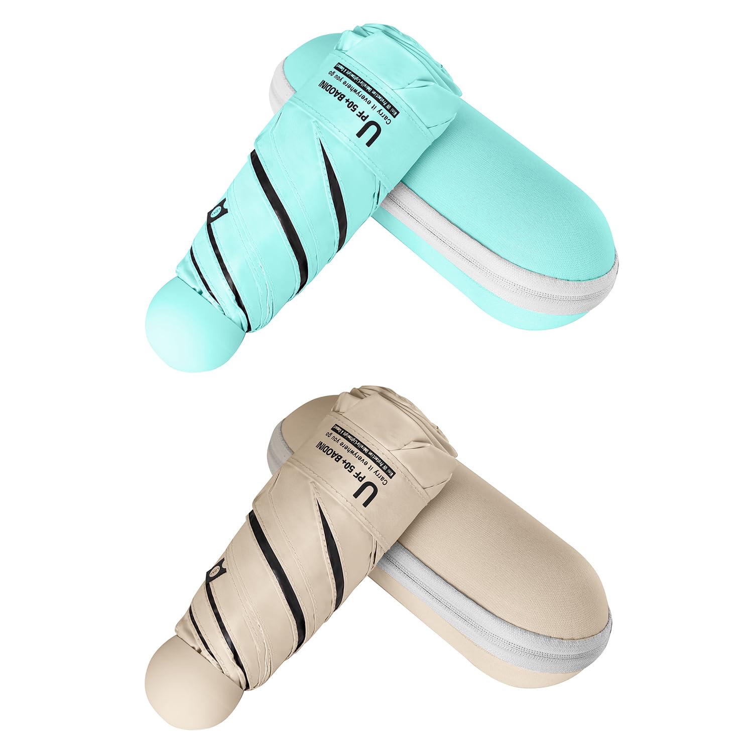 BAODINI Ombrello da viaggio mini per borsa con custodia - Piccolo ombrello compatto UV protettivo dal sole - Leggero ombrello tascabile UPF 50+ per donne, ragazze e uomini