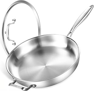 DELARLO Stainless Steel Pan 14-Inch, Large Frying Pan with Lid, Heavy Du...