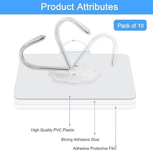 Miniatura 3 de 10 ganchos de pared adhesivos transparentes, resistentes sin taladrar para el hogar, baño, cocina y oficina