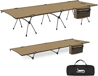 DesertFox コット キャンプ 2way 軽量 150KG高耐荷重 クーラーボックス付き 折りたたみ 小物収納 ハイ/ロー切替可能 アウトドアベッド 寝心地 通気性 撥水素材 超軽量航空機素材 バッグアジャスタブル コット 防災 自宅用 オフィス 収納バッグ付き(カーキ,Large)
