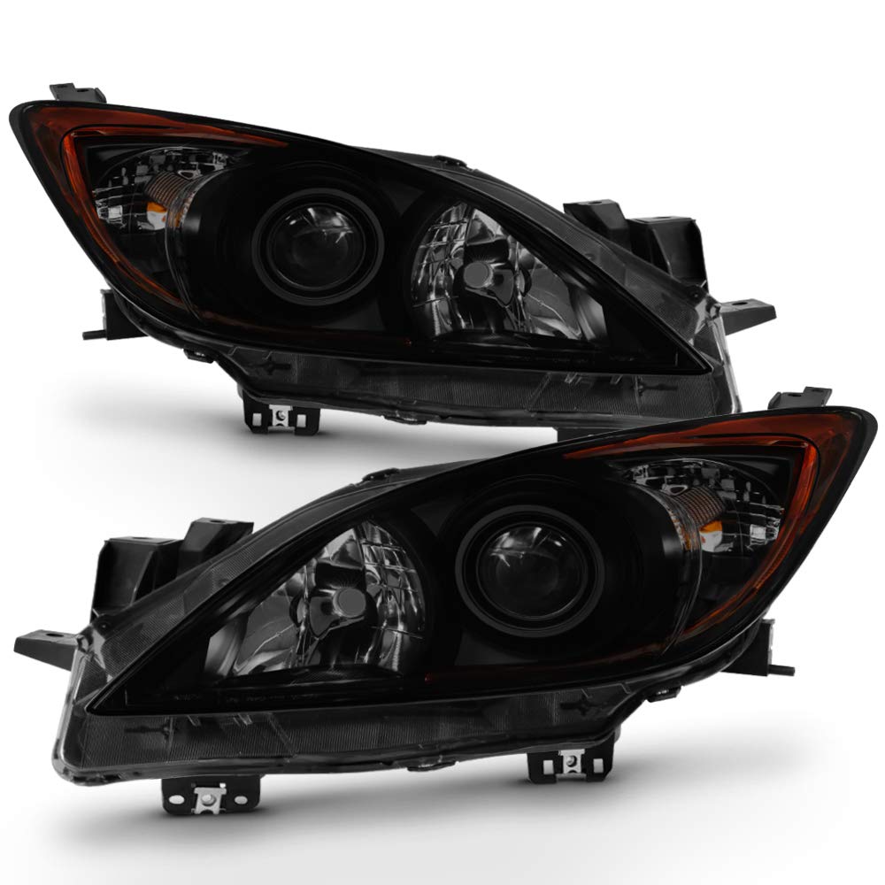 ACANII - For Update Black Smoke 2010-2013 Mazda 3 Mazda3 Halogen Model Headlights Headlamps Driver + Passenger Side