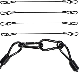 SDTC Tech 4-Pack Loop End Braided Stainless Steel Cable Heavy Duty Security Wire Ropes with Carabiner Hook Locks for Yard Light, Home Decoration, Transport, 4mm Thickness 24 Inch Length PVC Coated