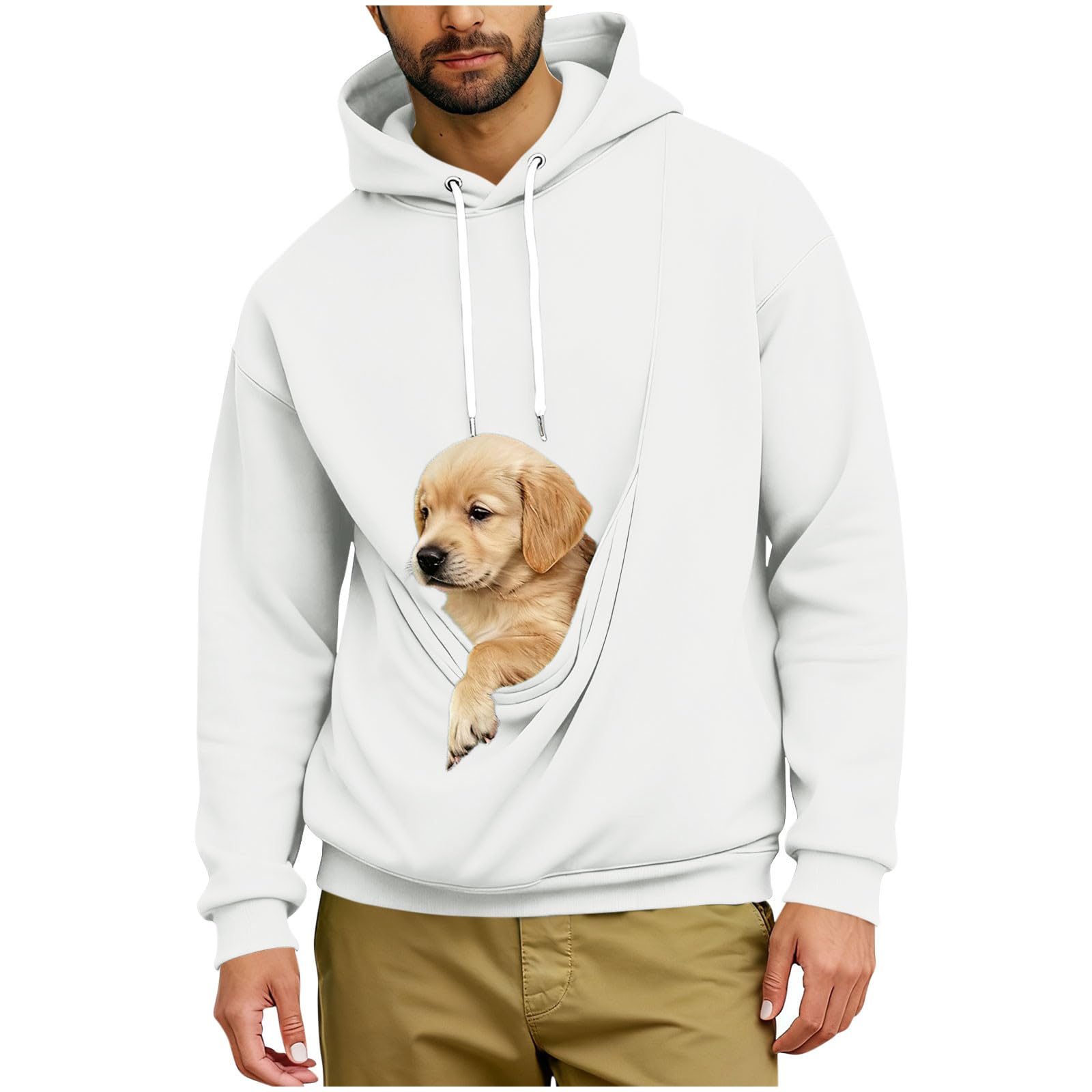 Sudadera con capucha para hombre con bolsillo canguro grande para mascotas, sudadera con capucha de ajuste holgado, cómoda ropa de calle para el trabajo, viajes o actividades diarias