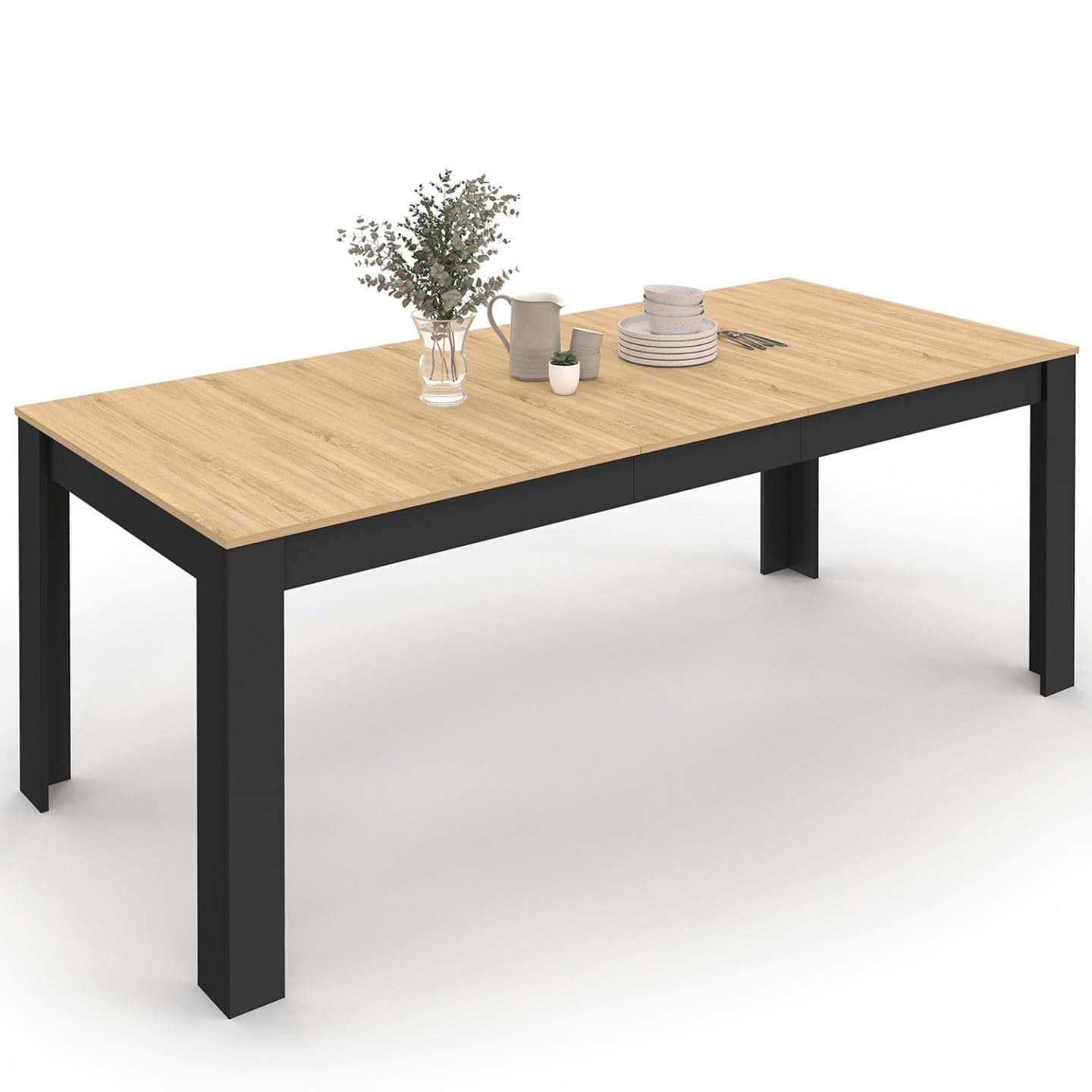 IDMarket - Tavolo da pranzo rettangolare ROZY 4-8 Persone Nero Piano in legno di faggio 160-200 cm