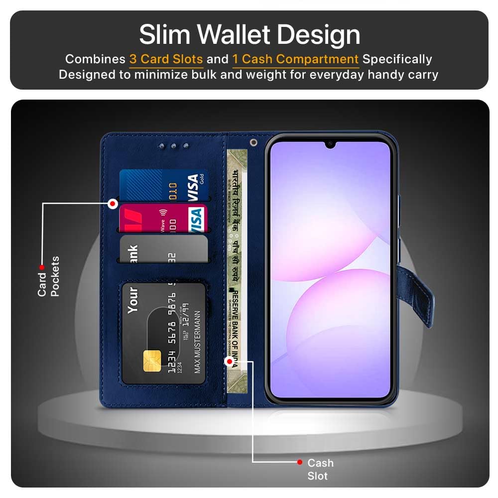 WOW IMAGINE Shock Proof Flip Cover Back Case Cover for Samsung Galaxy M17e 5G | F70e 5G | M07 | F07 | A07 | A07 5G (Flexible | Leather Finish | Card Pockets Wallet & Stand | Blue) — Amazon image 3