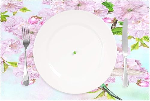 Miniatura 2 de visesunny Spring Bird Colibrí On A Background of Branches The Cherry Blossoms - Manteles individuales con patrón de flores de cerezo, mesa de