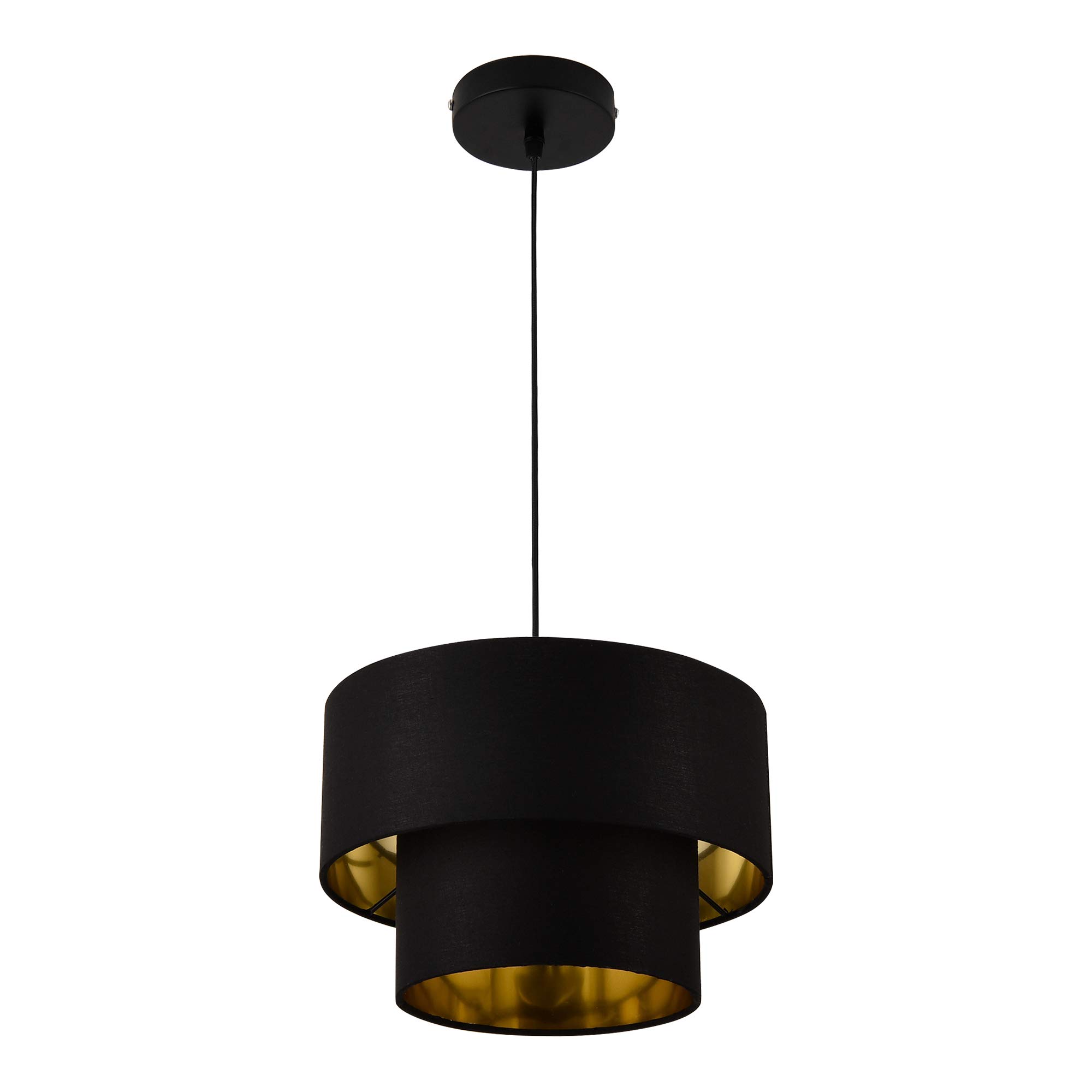 lux.pro Lampada a Sospensione con Doppio Paralume Cilindrico Ø 30 cm in Tessuto Lampadario ad Altezza Regolabile Lampada da Soffitto per Soggiorno Salotto Ingresso - Nero/Oro