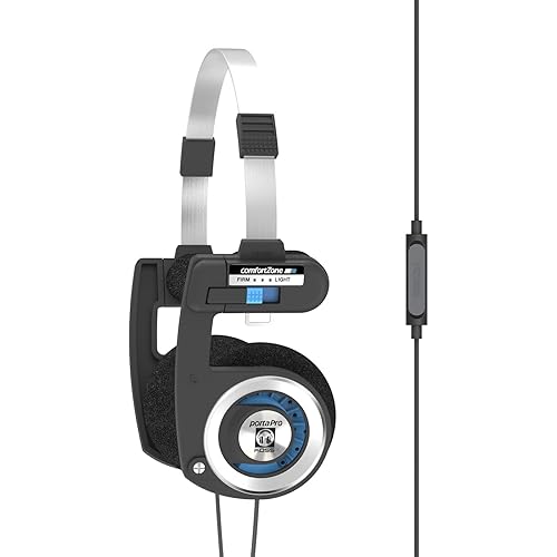 Koss Porta Pro with Microphone and Remote On-Ear Headphones, in-Line Microphone and Touch Remote Control, Collapsible Design, Wired with 3.5mm Plug, Black and Silver