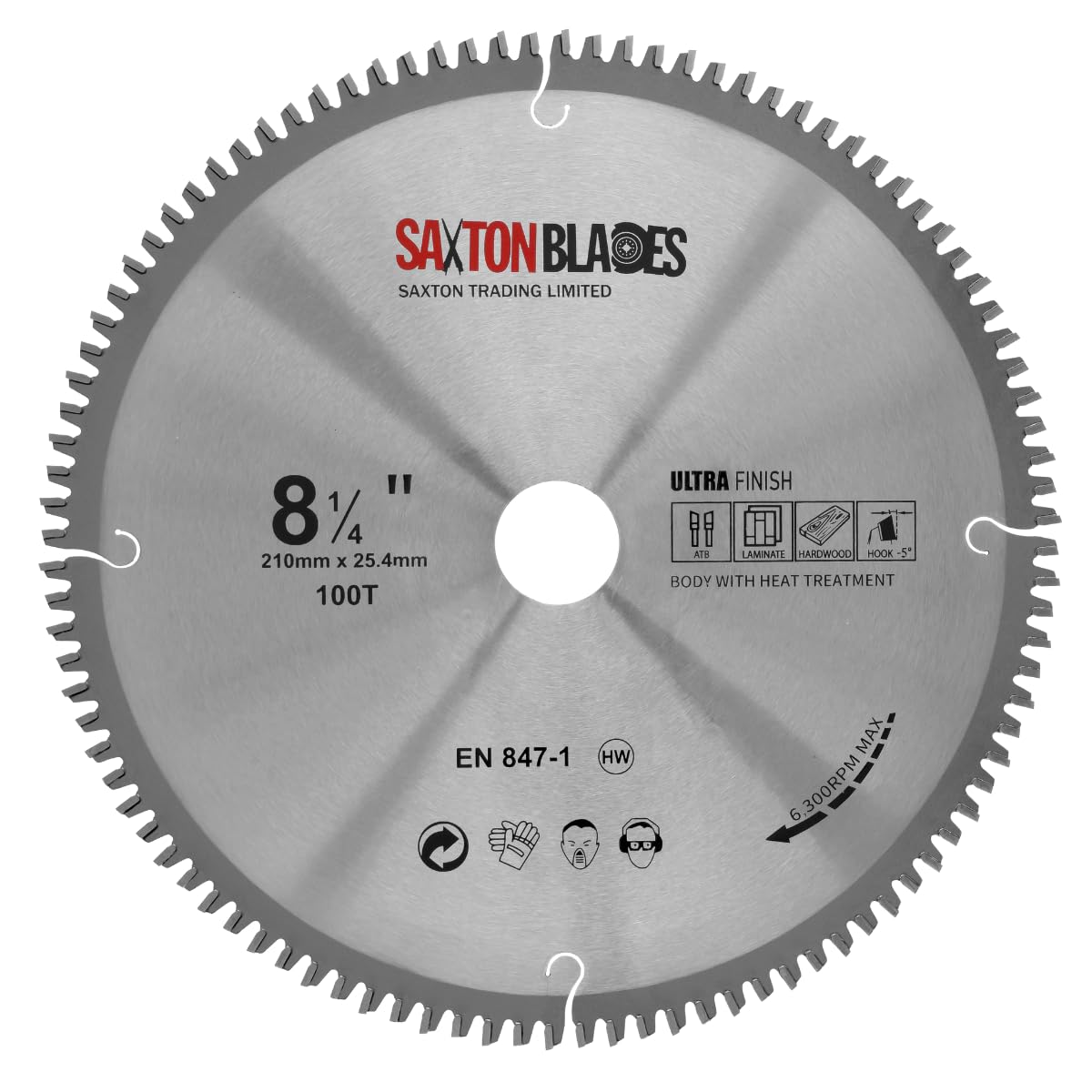 Saxton TCT Negative Rake/Hook Saw Blade 210mm x 100T x 25.4mm Bore