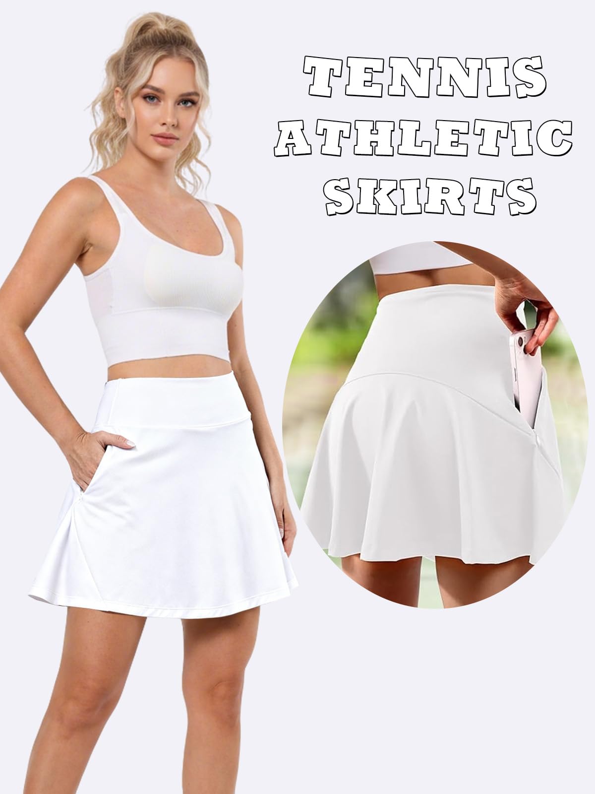 Soudittur Jupes de Tennis Femmes Taille Haute- Jupe de Sport avec Poche Zippée Jupe de Golf avec Pantalon Intérieur Activewear Jupe