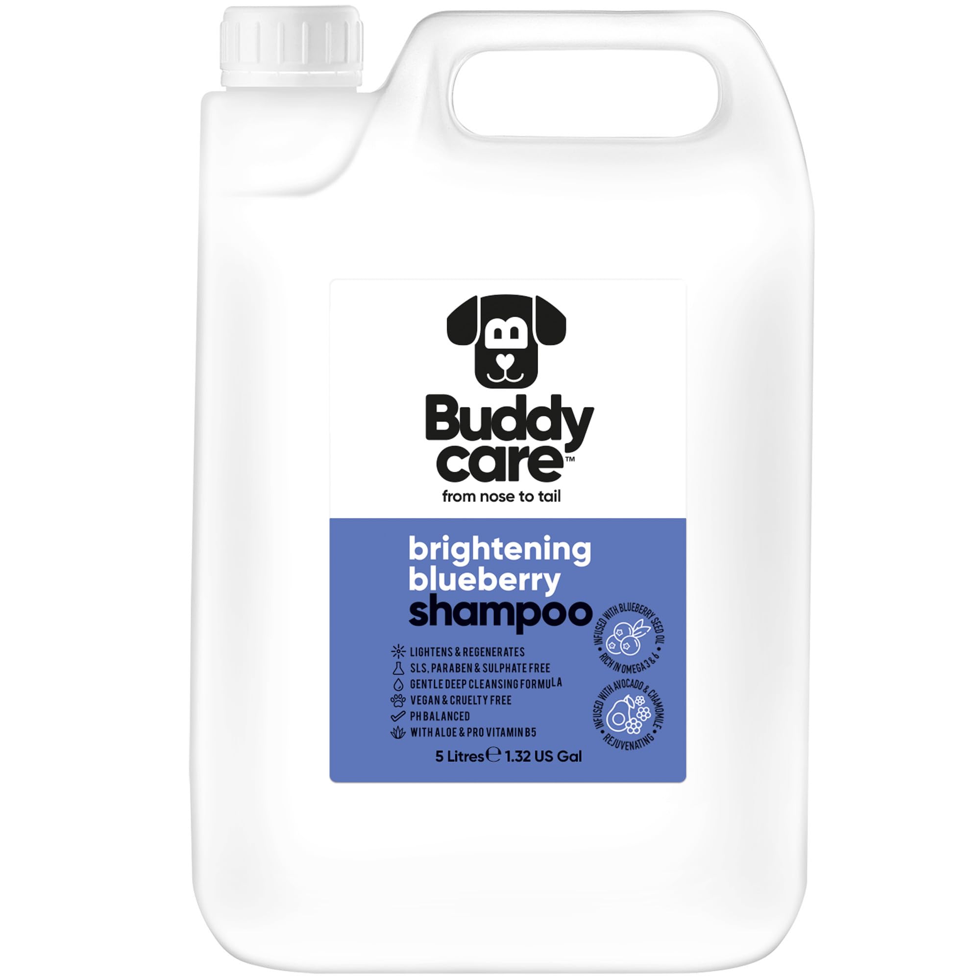 Blueberry Dog Shampoo by Buddycare | Deep Cleansing Shampoo for Dogs | Blueberry Scented | With Aloe Vera and Pro Vitamin B5 (5L)