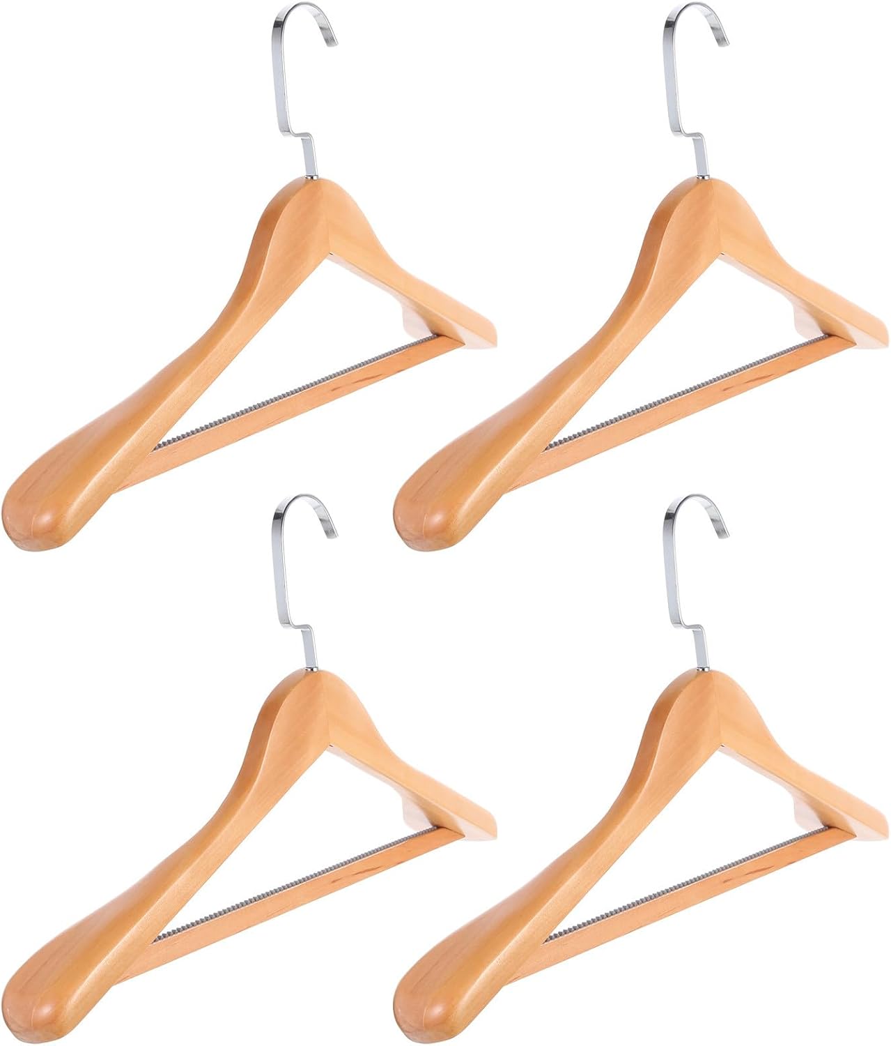 Artibetter Solid Wood Clothing Hangers for Women, Wide Shoulder Wooden Coat Hangers, Natural Finish Flat Hook Design, 4pcs for Heavy Coats and Suits, Eco-Friendly Closet Storage