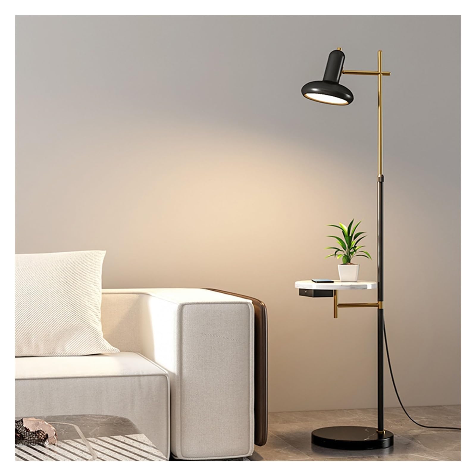 E7v2t9k6 One Color Standard Lamp Contemporary Modern Creative Floor Lamp With A Table, Metal Lamps With Marble Tray Corner