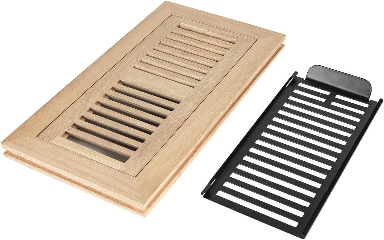2 Pcs Pack Hardwood White Oak Floor Register, Flush Mount Vent, 4x10 Inch, with Damper, Unfinished