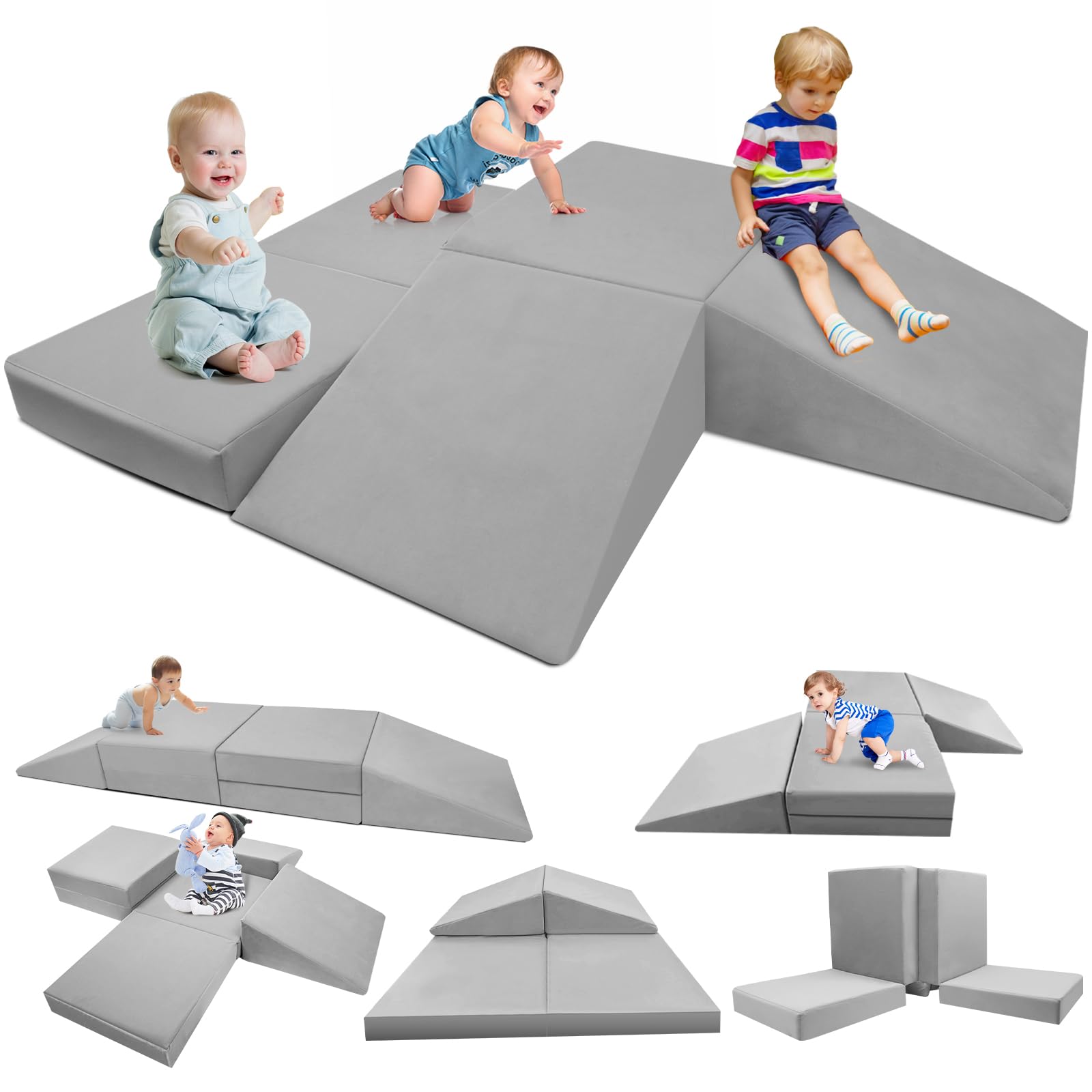 Baby Foam Climbing Blocks 6 PCS Connected Toddler Climbing Blocks Soft Play Climbing for Toddlers Kids Indoor Climbing Blocks Toys