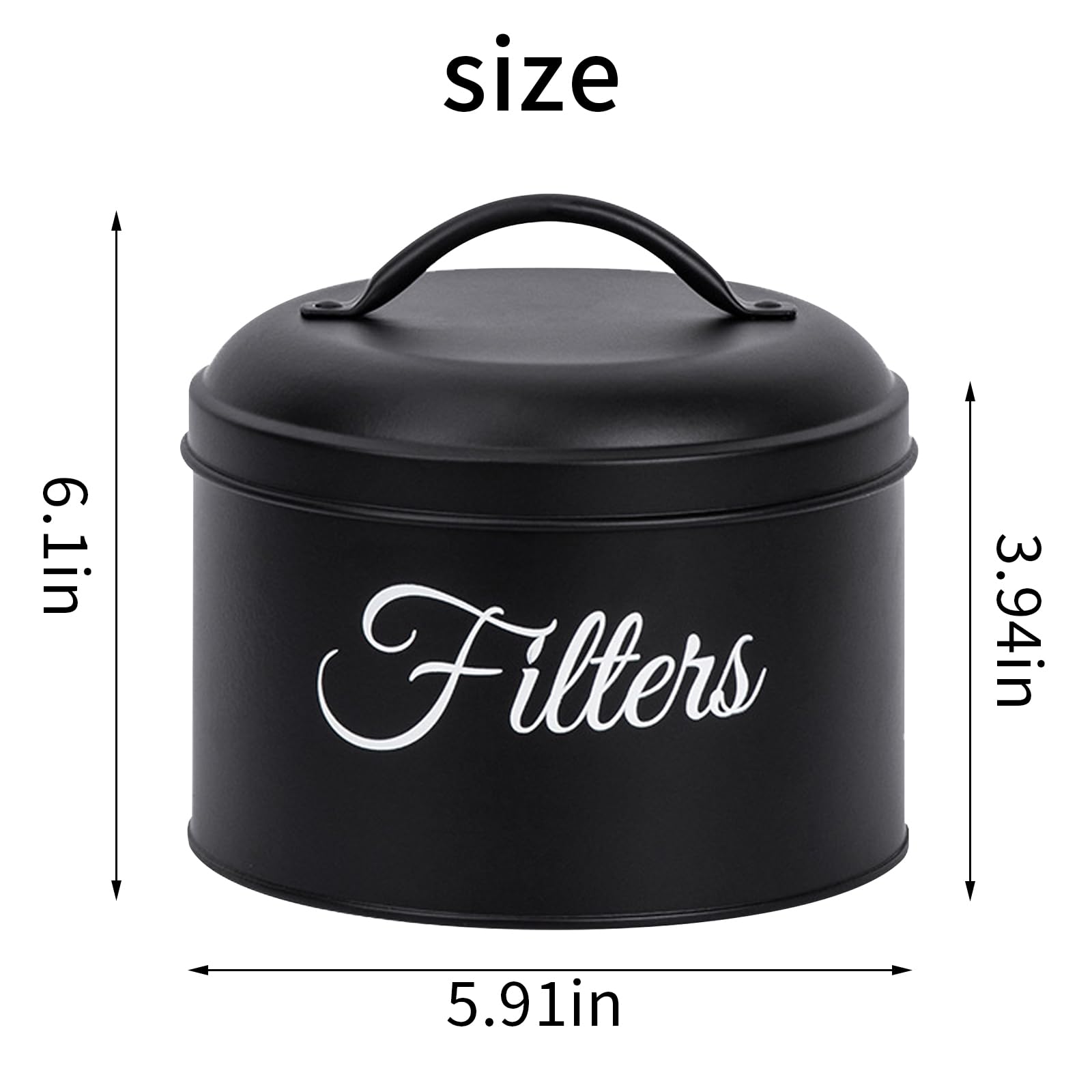 LMIP Black Enamel Basket Coffee Filter Holder with Lid Organizer, Round Coffee Filter Holder for Counter, Rustic Farmhouse Coffee Bar Decoration