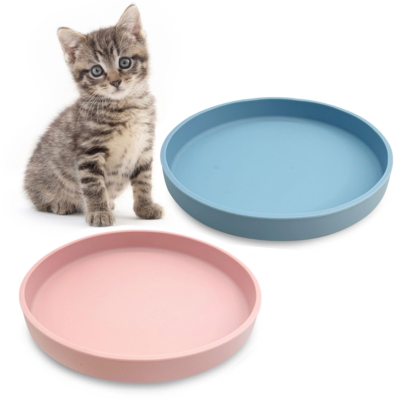 Apatal Silicone Cat Food Bowls Shallow Cat Dishes 5.9in Wide Pet Plates Set of 2 Small Flat Dog Saucer Bowl Cute Whisker Fatigue Kitten Feeding Dish