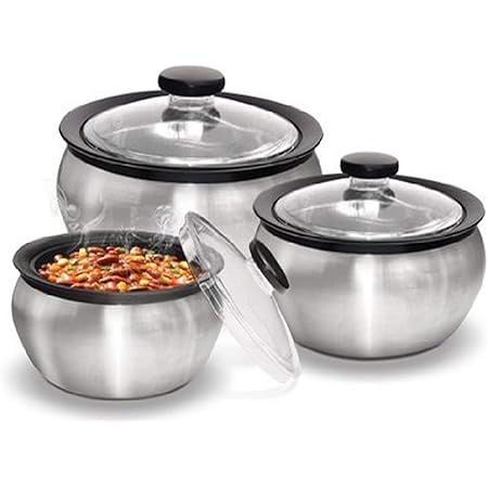 Milton 600/1500/2000ml 3-Piece Thermo Hot-Pot Insulated Casserole Gift Set, Medium, Steel