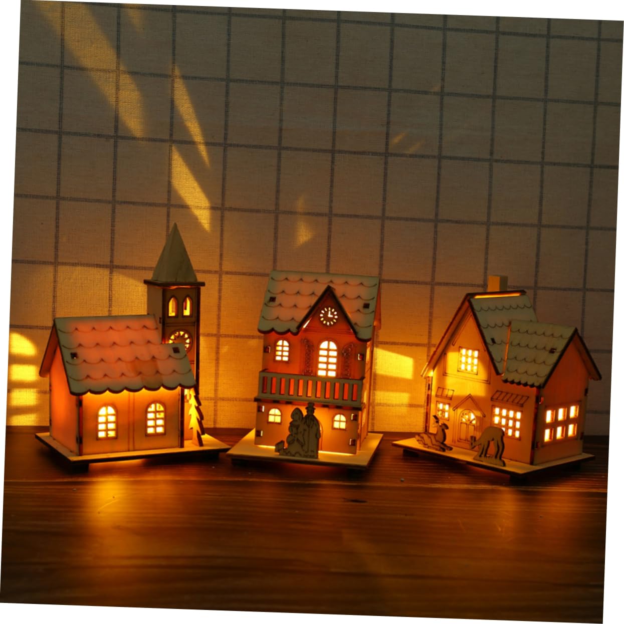 Cabilock 4 Piezas Cabina Luminosa Cabaña Navidad Adorno Luz Navidad Decoracion Rustica Decoración La Mesa Comedor Casas Navideñas Pueblo Juguete Madera Niño Led Modelo