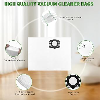 Vacuum Bag Compatible with Karcher WD 2 Bags 8 Pack, YTUGIL Vacuum Bags Compatible with Karcher Hoover Bag,WD 1, 3, KWD 1, 2, 3, WD 3.200, SE 4, SE 4001, SE 4002, MV 2, MV 3
