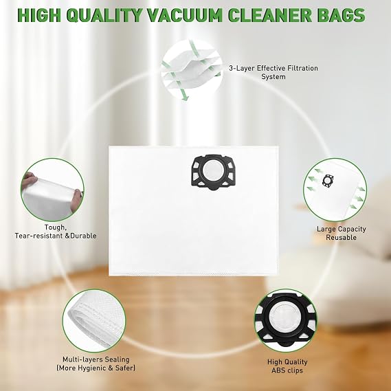 Vacuum Bag Compatible with Karcher WD 2 Bags 8 Pack, YTUGIL Vacuum Bags Compatible with Karcher Hoover Bag,WD 1, 3, KWD 1, 2, 3, WD 3.200, SE 4, SE 4001, SE 4002, MV 2, MV 3