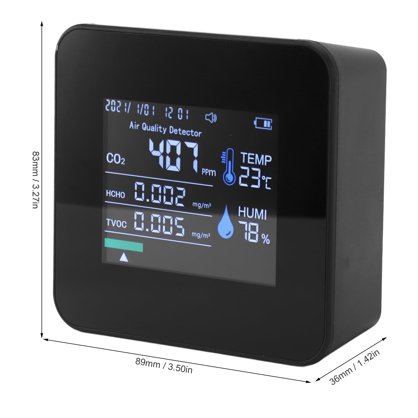 9 in 1 Indoor Air Quality Monitor,PM2.5 PM10 PM1.0 CO2 HCHO TVOC Temperature Humidity Time Display Air Quality Tester,for Home, Office, School & Hotel