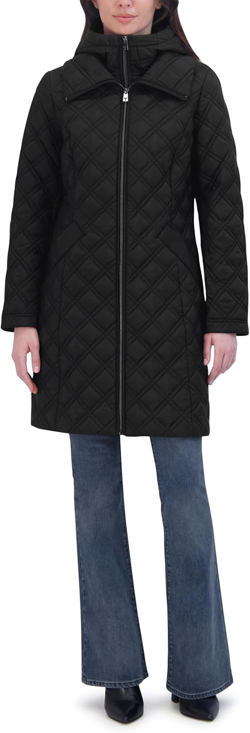 TAHARI Women's Quilted Jacket – Silky Taffeta, Water-resistant, Attached Hooded Bib, Zip-out Front, Fully Lined - Image 3
