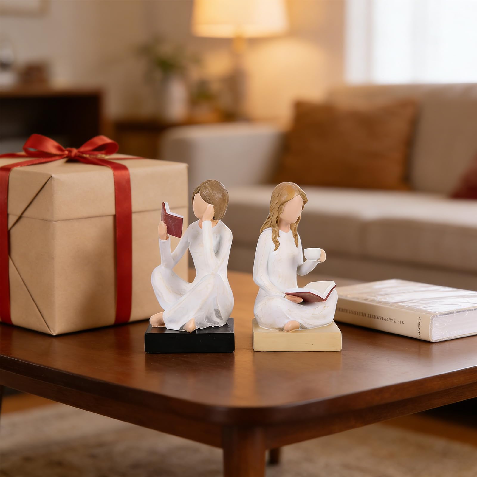 Fermalibri Decorativi Set 2 Pezzi, Fermalibri Ragazza che Legge in Resina, Decorazione per Libreria e Scrivania, Casa Ufficio Biblioteca, Regalo per Amanti dei Libri