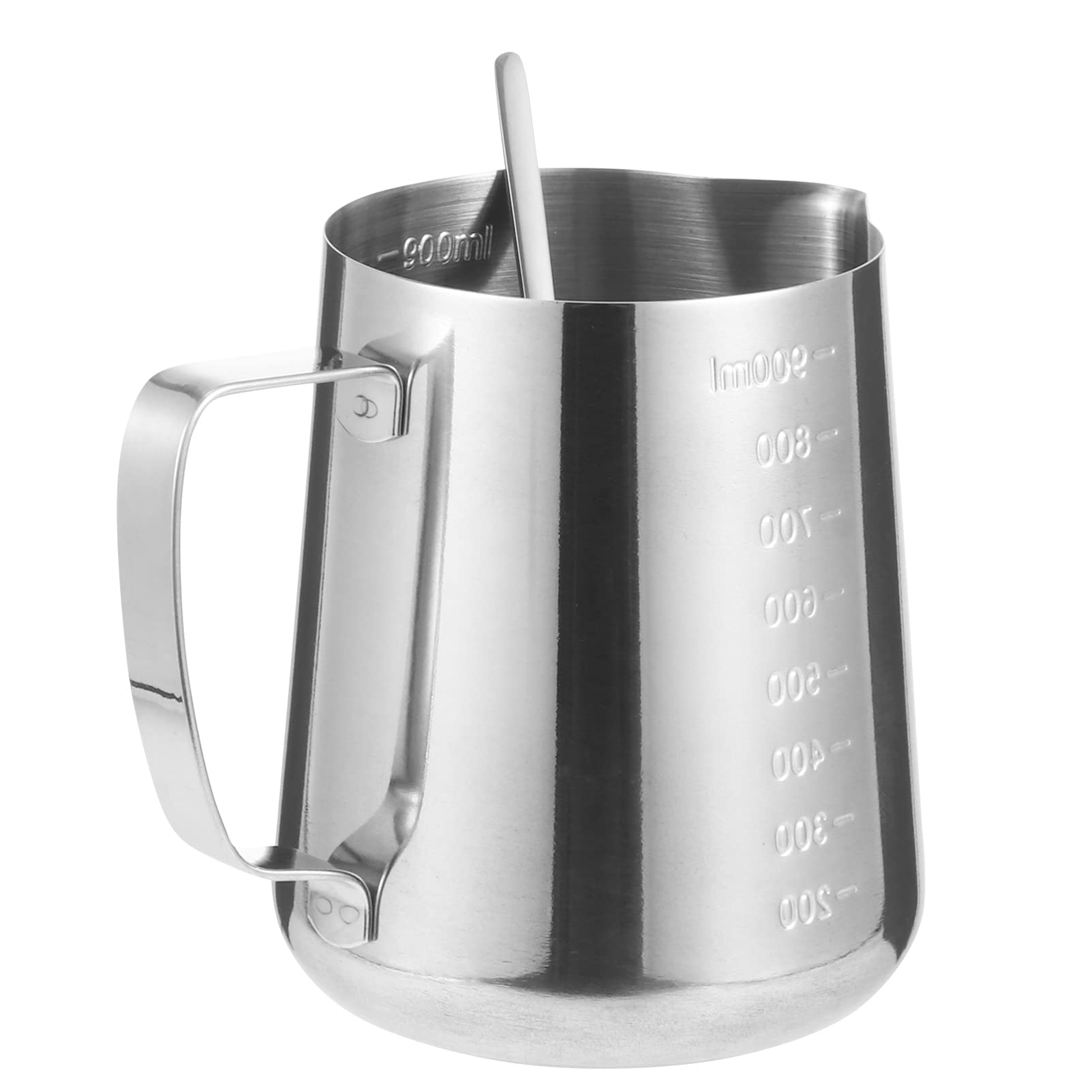 UPKOCH 1 Set Milk Frothing Pitcher Stainless Steel Milk Jug Espresso Steaming Pitcher Barista Cup for Making Coffee Cappuccino Latte Art 1000ml with Stirring Spoon