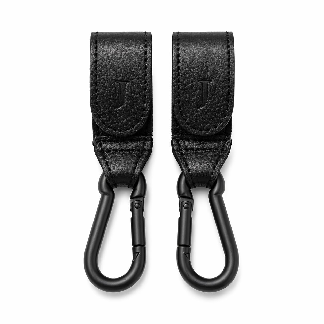 Josalis The Mira Premium Full-Grain Leather Buggy Clips, Pair of Pram Hooks with Heavy-Duty Carabiner, Universal Fit for Buggies, Pushchairs and Prams, Holds 10kg (20kg per Pair), Black