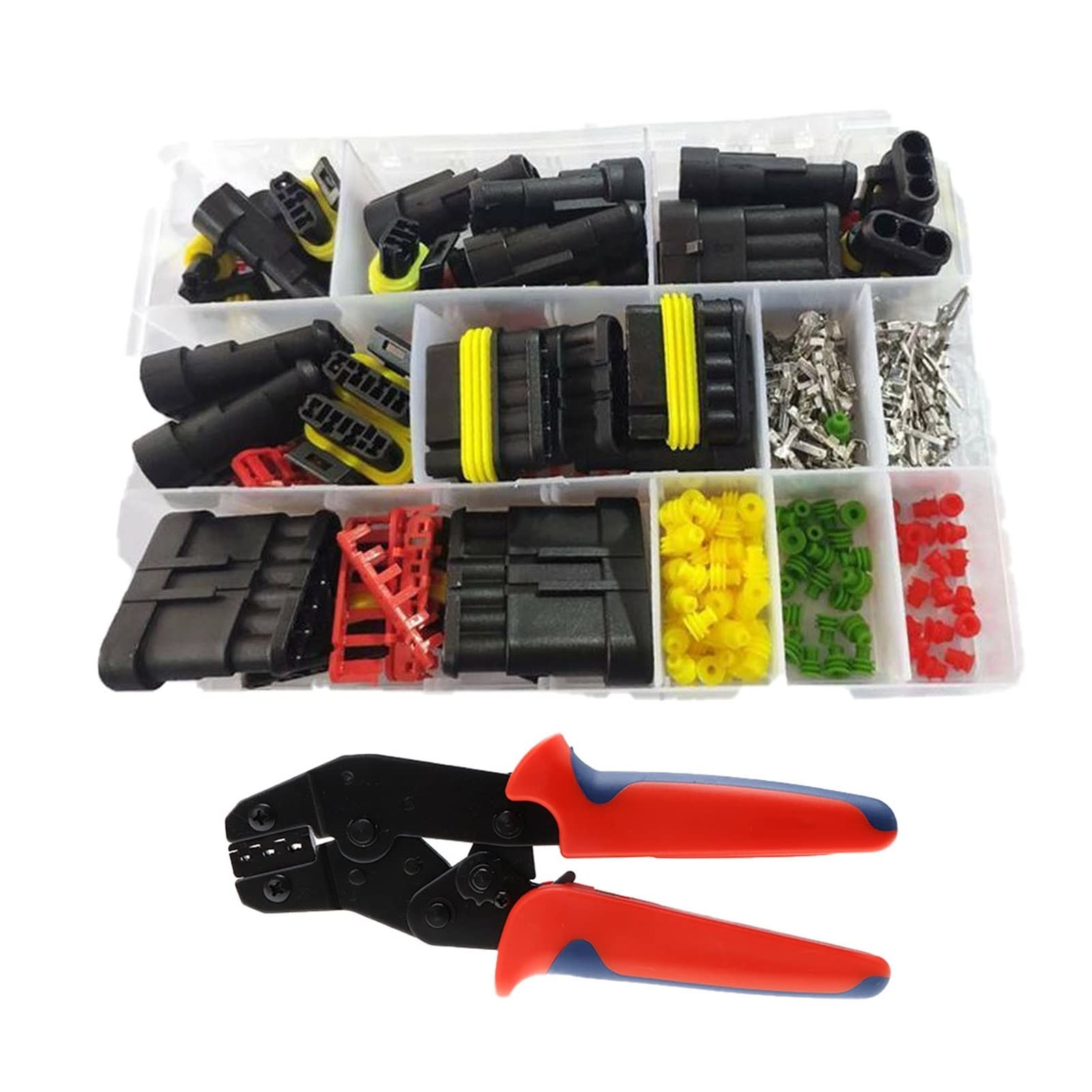 Juego de conectores HID universales impermeables de 15 piezas, 1 6 pines, kit de conectores de cable eléctrico marino con alicates, ideal para arnés de camión, color: 296 piezas