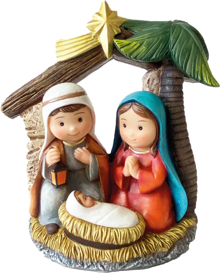 Bloc de crèche avec la Sainte Famille (Joseph, Marie et Enfant Jésus) spécialement conçu pour les enfants au design mignon. Décoration pour chambre d'enfant à la période de Noël