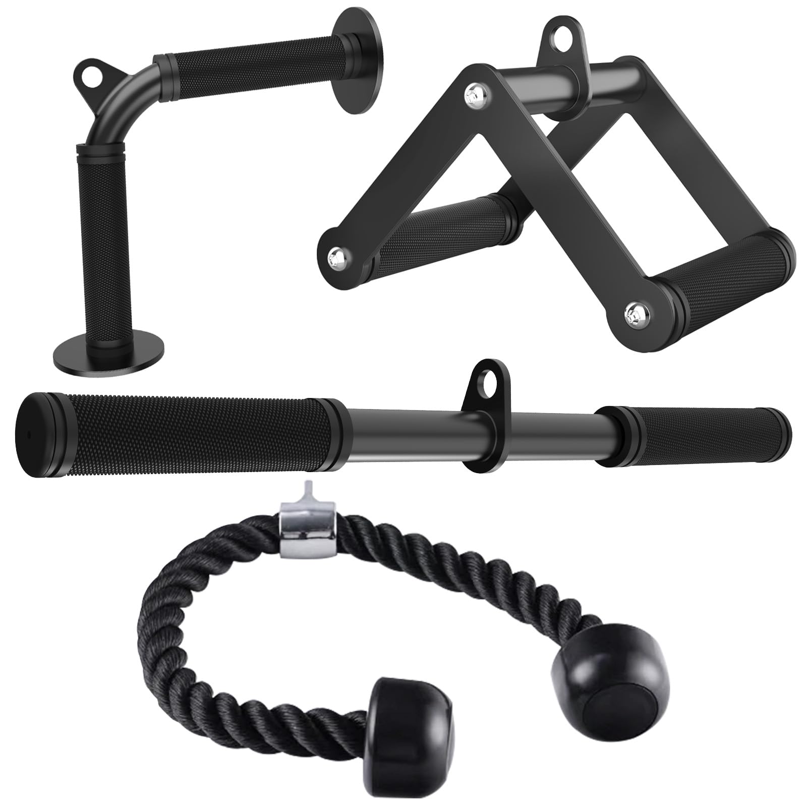 Fit4Fun Cable Machine Attachment Set,Non-Slip Rubber Grip Lat Pulldown Attachments for Pulley System, Cable Attachments for Gym