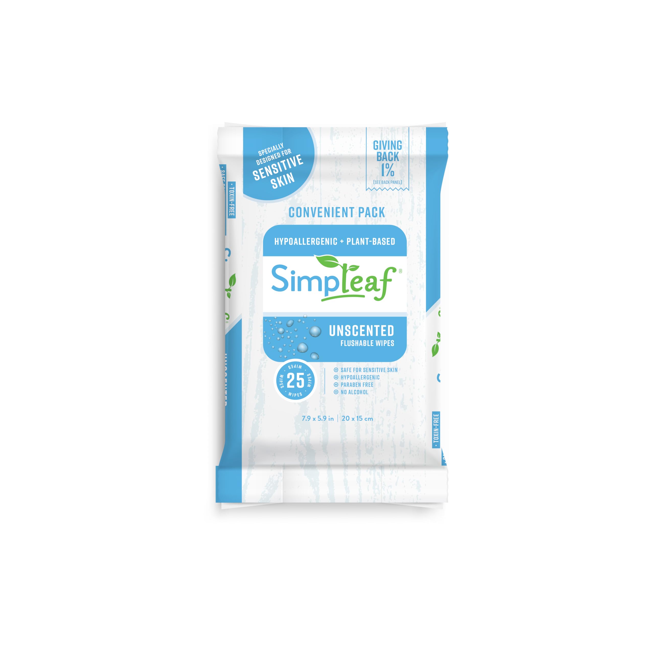Simpleaf Salviette umidificate lavabili, ecologiche, prive di parabeni e alcool, ipoallergeniche e sicure per pelli sensibili, formula di aloe vera inodore (25 pezzi), 16 confezioni, grandi