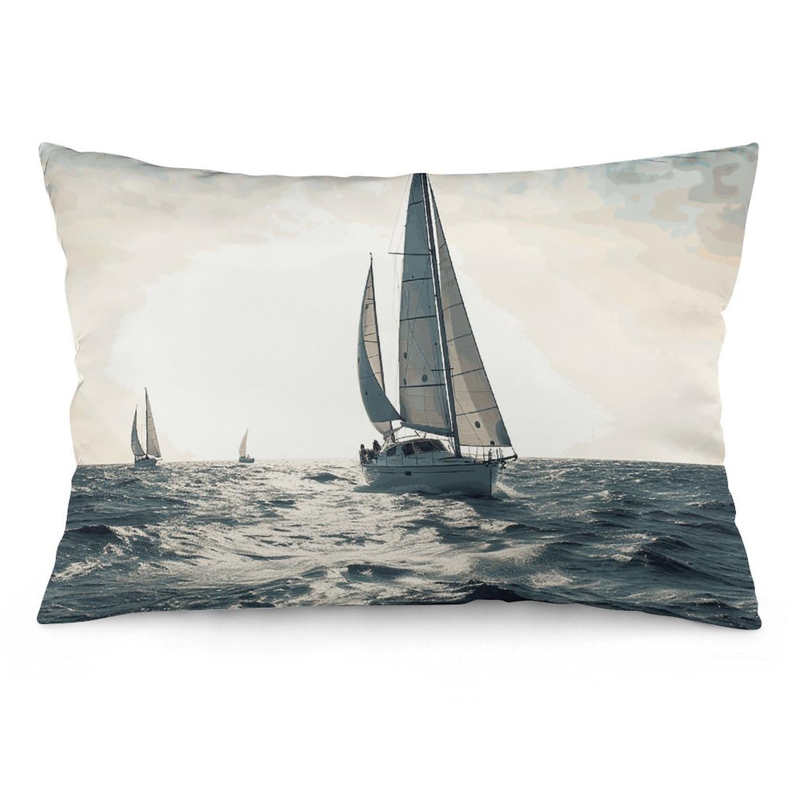 2 Pack Pillow Cases for Hair and Skin, Soft Breathable Pillow Case Covers with Hidden Zipper, Ocean Sailing Pillowcase 16 "x24 Pillow Covers for Sleeping Gift