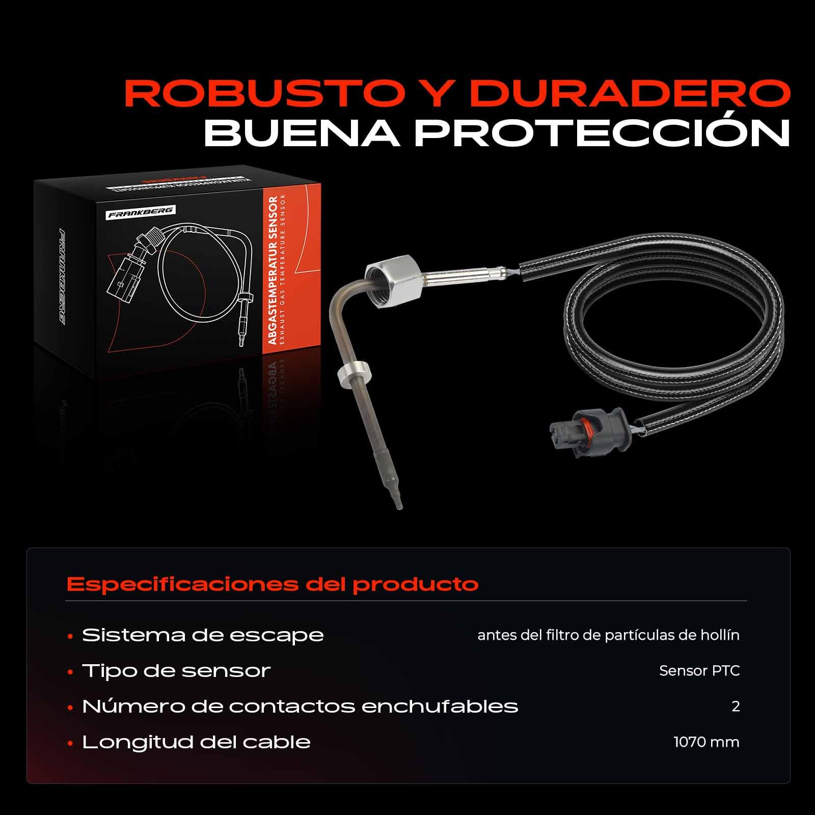 Frankberg Sensor de temperatura de los gases de escape antes del filtro de partículas de hollín 2 Polos Compatible con Clase E W211 E280 E320 2005-2008 Clase S V221 W221 S320 S350 2005-2013 0081533028