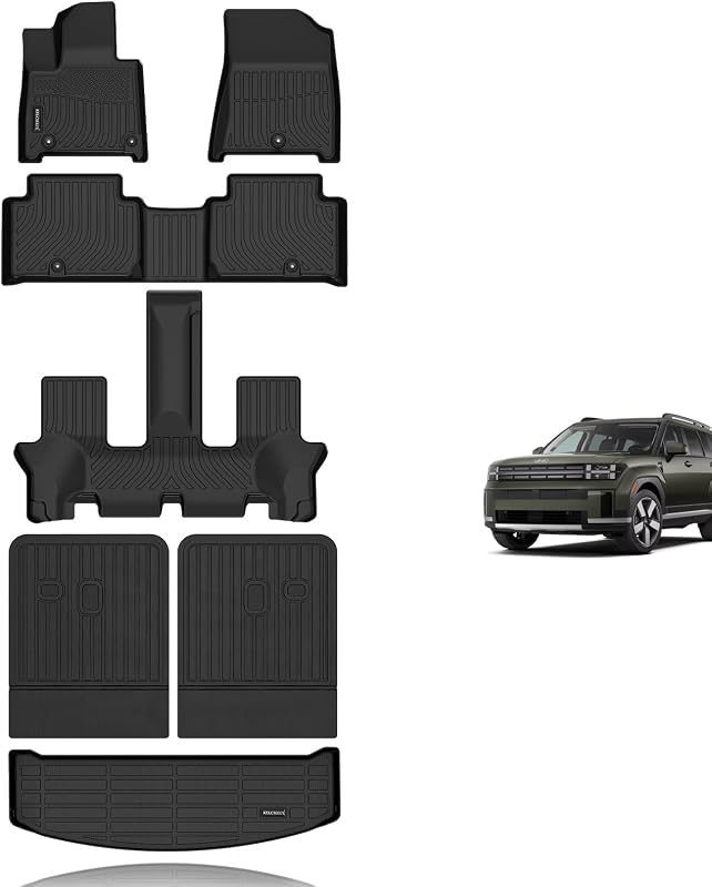 Kit de Tapetes, Tapetes para Encosto e Revestimento de Porta-Malas KELCSEECS para Hyundai Santa Fe 2024, 2025 e 2026 — Preto, exceto versão híbrida