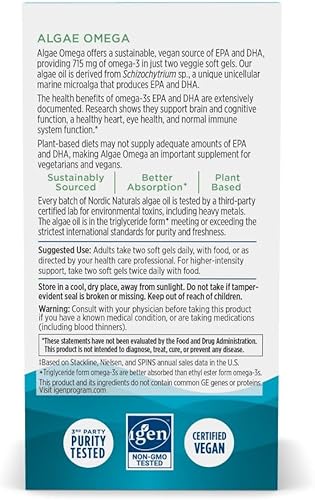 Miniatura 3 de Nordic Naturals Algas Omega - 60 geles blandos - 715 mg de Omega-3 - Aceite de algas vegano certificado - EPA y DHA a base de plantas - Salud del