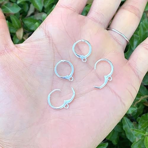 Miniatura 2 de Adabele 30 ganchos redondos de plata de ley para aretes (15 pares, 0.472 pulgadas, plateado)