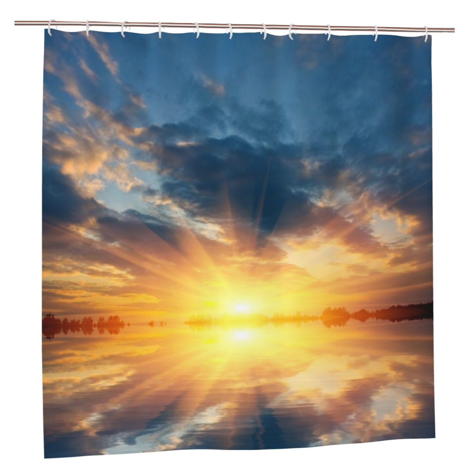 Oudrspo Polyester Fabric Shower Curtain - 70x70 Inch with Metal Grommets, Artistic Privacy Design, Nice Sunset On Lake
